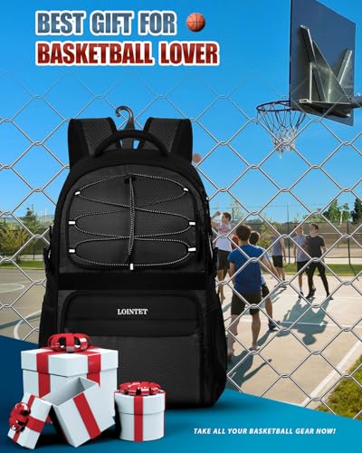 LOINTET Basketball Bag Backpack with Ball Holder Shoes Compartment, Large Basketball Accessories Sports Bag - color: Black
