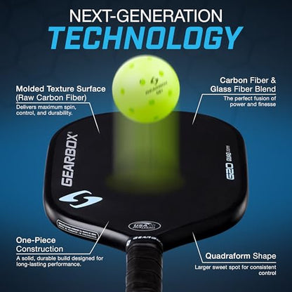 Gearbox G20 Pickleball Paddle – 20mm Honeycomb Core, Raw Carbon Fiber Surface, One-Piece Molded Construction – Control, Spin & Power – Lightweight 8.0 oz Paddle for All Skill Levels