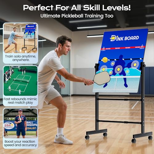 Pickleball Practice Board,Dual-Sided Rebounder Dink Board with Stand,Height-Adjustable Portable Pickleball Solo Training Tool,Volley & Baseline Pickleball wall Indoor/Outdoor Use