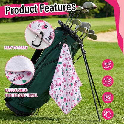 Liliful Woman Golf Accessories Kit Include 19.69 x 15.75 Inches Microfiber Waffle Golf Towel and Club Groove Cleaner Brush for Woman Gifts - color: Mainly Pink and Green