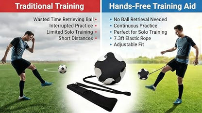 Soccer Training Equipment, Solo Soccer Kick Trainer with Reinforced Connection Points, Anti-Snap Practice Aid with Adjustable Waist Belt, Fits Ball Size 3 4 5, Multi-Sport Trainer for Soccerball