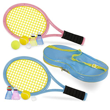 Kids Tennis Rackets with Carrying Bag,Soft Training Balls and Badminton Birdies,12 in 1 Tennis Racquets Gift Set for Children Outdoor Indoor Sports