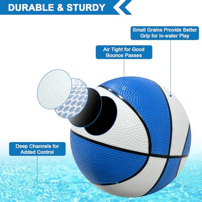 9 Inch Water Basketball 2PCS, Size 6 - Rubber Pool Basketballs with Air Pump & Net for Swimming Pools Basketball Hoops