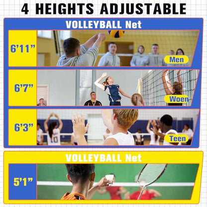 Volleyball Poles for Backyard with Net, Indoor Outdoor Heavy Duty Adjustable 4 Heights of 5-6.8 Foot with Wheels for Adults Stadium Garden