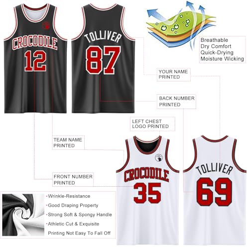 Custom Reversible Basketball Jerseys Men Youth, Personalized Sports Shirts Team Uniforms Printed Name Logo Number - color: Black and White - Red