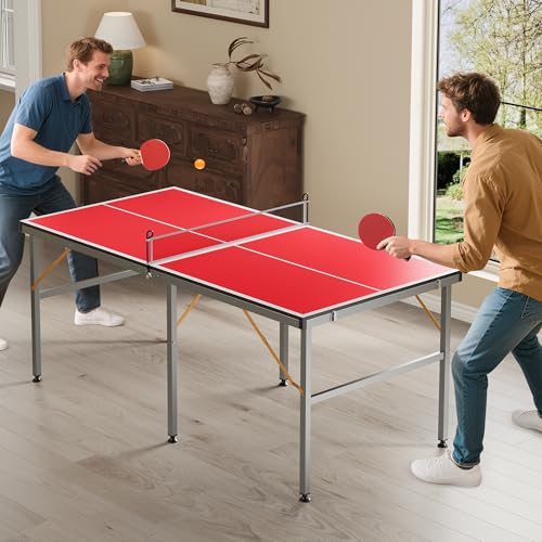 6x3FT Professional Outdoor Ping Pong Table, Portable Indoor/Outdoor Table Tennis Game Set with Net, Includes 2 Paddles & 3 Balls for Adults and Teens