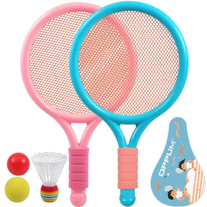 2-Pack Kids Tennis Racket Set, 16 21 23 25 Inch Junior Racquets for Boys Girls, Lightweight Aluminum Starter Kit with Shoulder Bag and 2 Balls - color: 16 inch-2pcs(Blue+Pink)