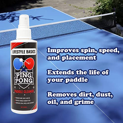 Lifestyle Basics Table Tennis Paddle Cleaner 8oz (236ml) Ping Pong Racket Rubber and Wood Cleaning Kit - Improves Spin and Accuracy