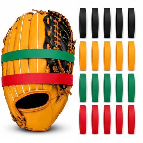 20 Pcs Baseball Glove Rubber Bands, Baseball Glove Wrap Strap, 4 Colors Baseball Glove Shape Keeper Bands for Softball & Baseball, Glove Shaper, Fits Most Gloves