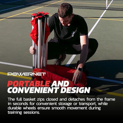 PowerNet Wheeled Caddy Cart for Baseball, Softball and Tennis Balls, Portable Multi Sport Baseball & Tennis Ball Hopper for Use During Training and Drills