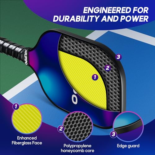 niupipo Pickleball Paddles Set of 2 or 4, USAPA Approved Fiberglass Pickleball Paddle Set with Balls and Bag, Polypropylene Honeycomb Core, Lightweight Pickleball Paddles for Beginners Men Women