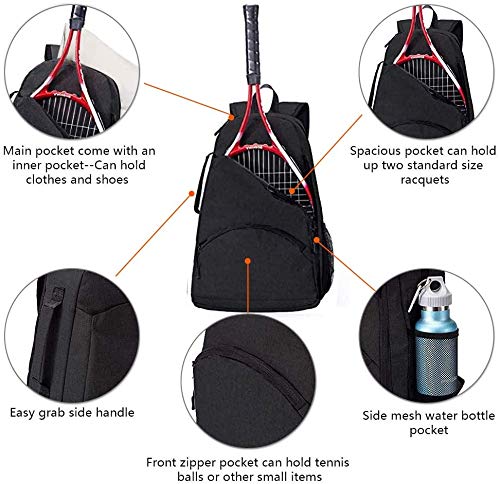 QCWN 2 Raquet Tennis Bag,Tennis Bags For Men Women,Tennis Backpack,Durable Tennis Bookbag,Tennis Pickleball Bag,Tennis Bag Waterproof,Raquet Carrier for Balls, Pickleball Paddles, Badminton Rackets - color: Black
