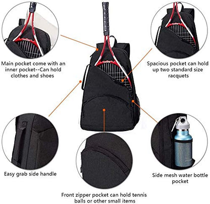 QCWN 2 Raquet Tennis Bag,Tennis Bags For Men Women,Tennis Backpack,Durable Tennis Bookbag,Tennis Pickleball Bag,Tennis Bag Waterproof,Raquet Carrier for Balls, Pickleball Paddles, Badminton Rackets - color: Black