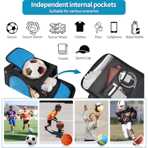 Soccer Bag - Soccer Backpack with Ball Holder,Sport Equipment Bags gifts for soccer stuff Water resistant Includes Separate Cleat Fit Basketball Volleyball Football - color: sport soccer bag 2025 BLUE