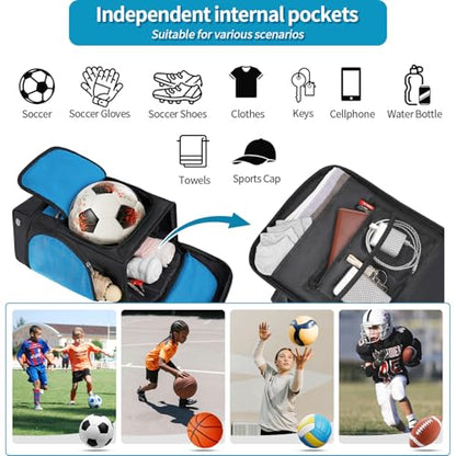 Soccer Bag - Soccer Backpack with Ball Holder,Sport Equipment Bags gifts for soccer stuff Water resistant Includes Separate Cleat Fit Basketball Volleyball Football - color: sport soccer bag 2025 BLUE