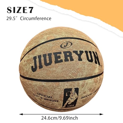 Professional Top-Grain Cowhide Basketball, Indoor Game Leather Ball for Competition & Training - color: Brown