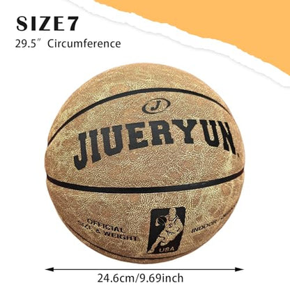Professional Top-Grain Cowhide Basketball, Indoor Game Leather Ball for Competition & Training - color: Brown
