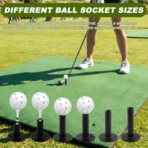 Rubber Golf Tees for Mats, Golf Tee Holder Kit with 6 Ball Holders, 8 Tees & 4 Balls, 6 Sizes Non Slip Rubber Tee Set for Driving Range, Indoor & Outdoor Practice