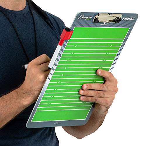 Champion Sports Large & XL Dry Erase Board For Coaching - Whiteboards for Strategizing, Techniques, Plays - 2-Sided Boards with Front Side Full Field - Backside Half Field and Lineup - color: Football, style: Standard Coaches Board