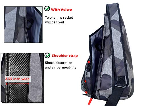 Tennis Bag for Men Women, Racquetball Pickleball Paddle Squash Sling Bags Crossbody Sports Backpack Adult with USB Charge Port - color: Camouflage