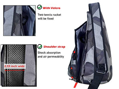 Tennis Bag for Men Women, Racquetball Pickleball Paddle Squash Sling Bags Crossbody Sports Backpack Adult with USB Charge Port - color: Camouflage