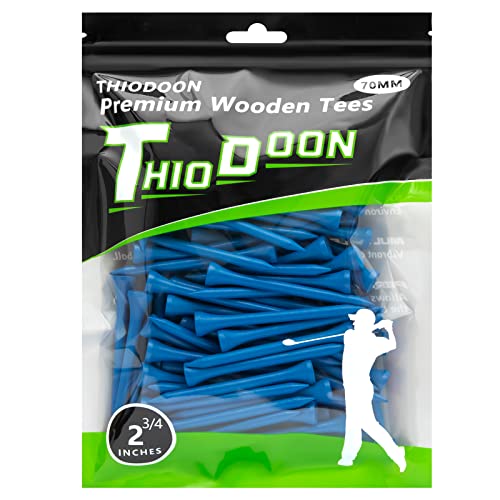 THIODOON Golf Tees Professional Natural Wood Golf Tees Pack of 100, Golfing Tees Multiple Colors Size 3-1/4 inch, 2-3/4 inch or 2-1/8 inch, Tall Golf Tees Bulk Reduce Side Spin and Friction - color: Blue, size: 2-3/4 inch 70mm