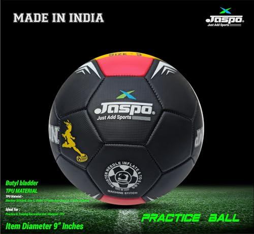 jaspo Soccer Champ Football, TPU Material, Machine Stitched, Size 5, Under 12 Years Age Group, 6 to 8 Lbs Inflation Football,Pump, Germany Black