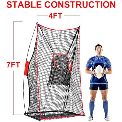 Football Kicking Throwing Net - Heavy Duty Portable Kicking Goal Cage with Target - 4x7FT Professional Trainer for Coaches Youth Indoor & Outdoor Games
