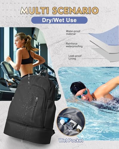 Gym Backpack for Women Men,Cheer bag,Lightweight Gym Bag with Shoe Compartment, Waterproof Sports Backpack with Wet Pocket, Black - color: A1-black