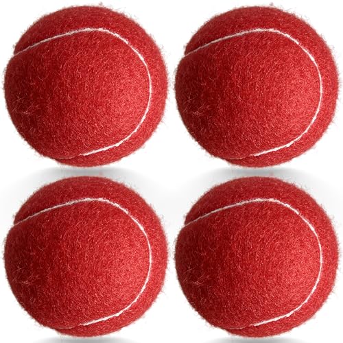 4 Pack Tennis Balls - Long Lasting Practice Balls for Tennis Beginners, Tennis Training Balls, Dog Fetch Toys - color: Red