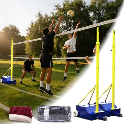 Indoor Volleyball Net, Portable Volleyball Net with Poles, Heavy-Duty Volleyball Net System, Professional Volleyball Poles with Adjustable Height for Backyard,Outdoor