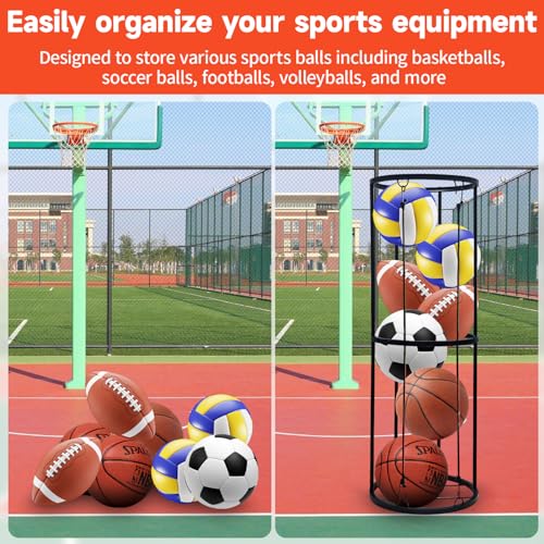 Garage Ball Storage Rack, Wall-Mounted Vertical Ball Holder for Soccer Volleyball Football Basketball, Space-Saving Sports Ball Storage Organizer for Garage, Home