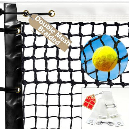 Tennis Net, Thicken Double 6 Rows Nets, Heavy Duty Professional Tennis Court 42FT Net Replacement Portable Nets Nylon for Outdoor/Indoor Standard Courts [ Include Center Strap ]
