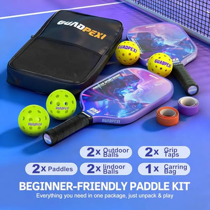 Pickleball Paddles Set 2 Pack USAPA Approved Fiberglass Pickleball Paddles with Honeycomb Core Includes 4 Pickle Balls Carry Bag & Gift Box
