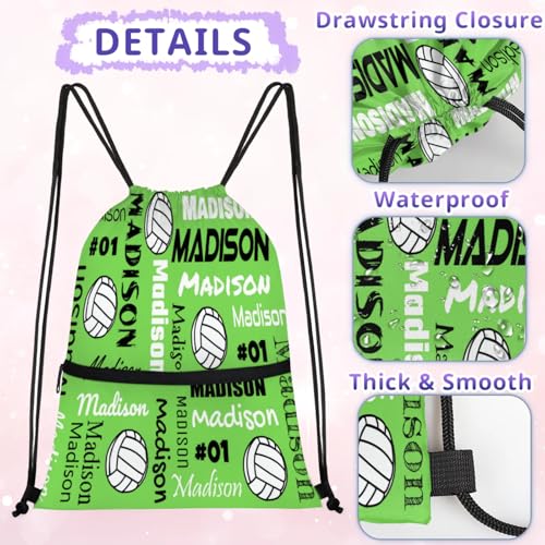 Custom Volleyball Style Drawstring Bag, Personalized Sports Ball Backpack Drawstring Sack Cinch Bags for Team Gift Party Favors, Grass Green - color: Grass Green