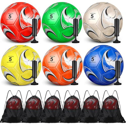 Ceenna 6 Pcs Soccer Ball Bulk with Pump Bag Machine Stitched Deflated Soccer for Outside Sports Training Game Practice - size: Size 5, style: Stylish