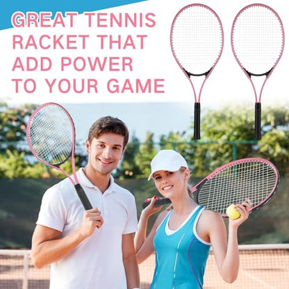 4 Pcs Tennis Rackets for Adult Recreational 4 Players 27" Tennis Racquet Lightweight Tennis Racket with 3 Tennis Balls for Training Beginners with Overgrips Carry Bag - color: Pink