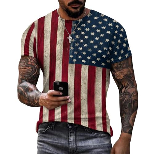 Men's American Flag T Shirt Short Sleeve Patriotic Tops Crewneck Muscle Tee 4th of July Golf Tops Summer USA Tee - color: American Flag 1, size: X-Large