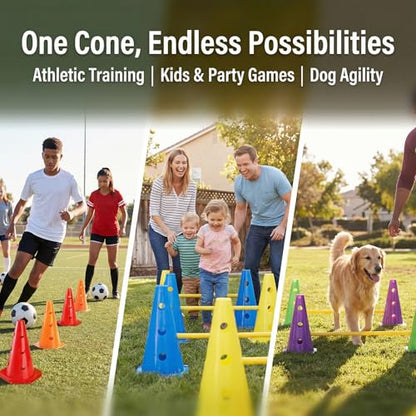 24 Pack Plastic Agility Cones, 9 Inch Soccer Cones Training Agility Field Marker Plastic Traffic Cone for Training, Football Basketball Drills, Traffic, Activity, Party, Indoor Outdoor Games