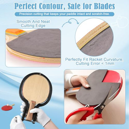 4pcs Table Tennis Rubber Cutter Kit – Roll Once Automatic Trimming Tool for Beginners, Clean Edges Every Time, Adjustable Design Fits Most Racket Shapes, Includes Roller, Gloves & Rubber Sheet