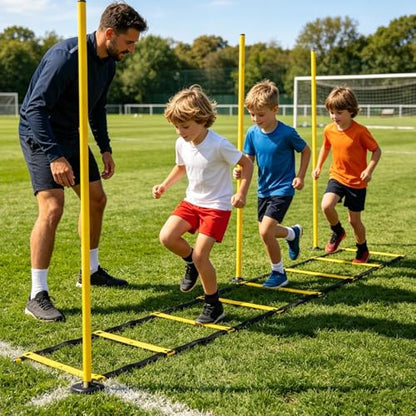 Sports Agility Ladder Set - Portable Speed Training Equipment, Carry Bag Durable Flat Rungs Adjustable Design for Quick Footwork Coordination Balance and Reaction Training for Athletes Soccer