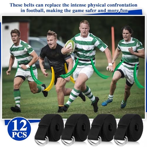 Toulite 12 Pcs Web Football Belts Canvas Belt Long Web Belt Flag Football with Metal for Men Women Kids 1 Inch Wide - color: Black