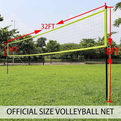 Volleyball Net Outdoor - Portable Volleyball Set for Backyard with Professional Volleyball Net, Wrap Yarn Volleyball and Pump, Boundary Line, Carry Bag - style: Plus-32FT(Yellow)