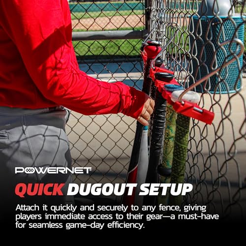 PowerNet Dugout Organizers, Softball & Baseball Bat Fence Rack, Multi-Clip Gear Hanger, Two Fence Hooks or Dugout Bundle, Baseball Coaching Accessories, Baseball Equipment Dugout Organizer with Hooks - style: Dugout Bundle