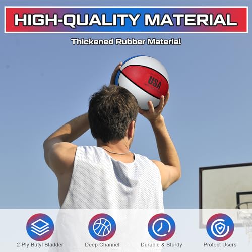 Junkin 6 Pcs Rubber Basketball Bulk with Pump Training Basketball Set Official Indoor Outdoor Basket Ball Training Streetball for Game School PE Class Practice Kid Youth Teen Sport Gift