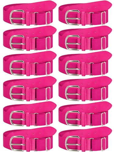 12 Pieces Baseball Belts Bulk Softball Belts Packs Leather Belt Adjustable Softball Belt Stretch Sports - color: Pink, size: Youth Size