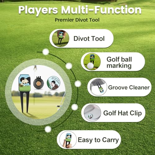 Golf Portable Buckle Divot Tool - Multifunctional Metal Pitch Mark Repairer with Magnetic Ball Marker, Gift Box Set，Golf Fork