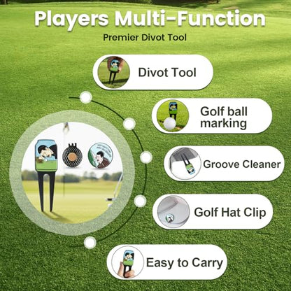 Golf Portable Buckle Divot Tool - Multifunctional Metal Pitch Mark Repairer with Magnetic Ball Marker, Gift Box Set，Golf Fork