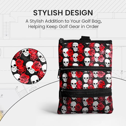 Amy Sport Golf Bag Accessories Valuables Pouch Bags Multi Pocket Zipper Hook with 10 Pcs Wood Golf Tees for Men Women - color: Rose
