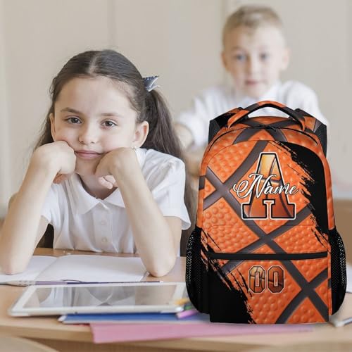 Mercuryelf Personalized Basketball Backpack for Boys - Custom Kids School Bookbag 17 Inch Large Capacity Daypack for Youth Athlete - color: Orange